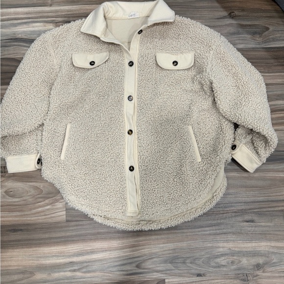 BiBi Tan Teddy Jacket with Button Detail - Picture 2 of 4
